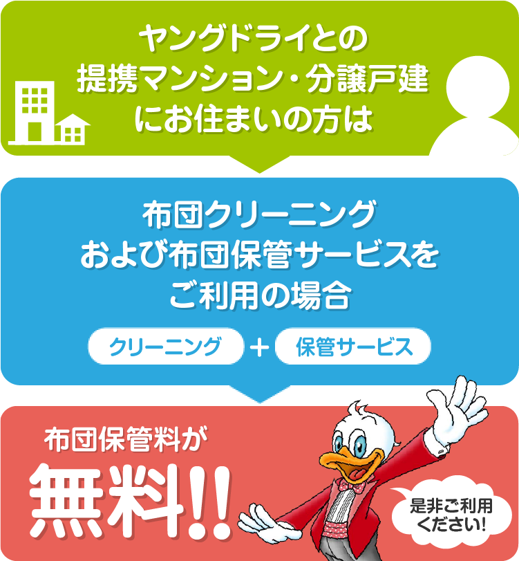 ヤングドライとの提携マンション 分譲戸建にお住まいの皆様へ 布団クリーニング